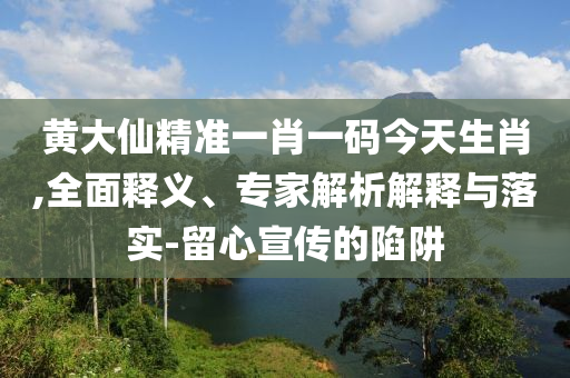黄大仙精准一肖一码今天生肖,全面释义、专家解析解释与落实-留心宣传的陷阱